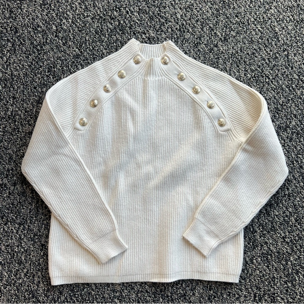 MAJE Cream Sweater with Gold Button Accents - Picture 5 of 9